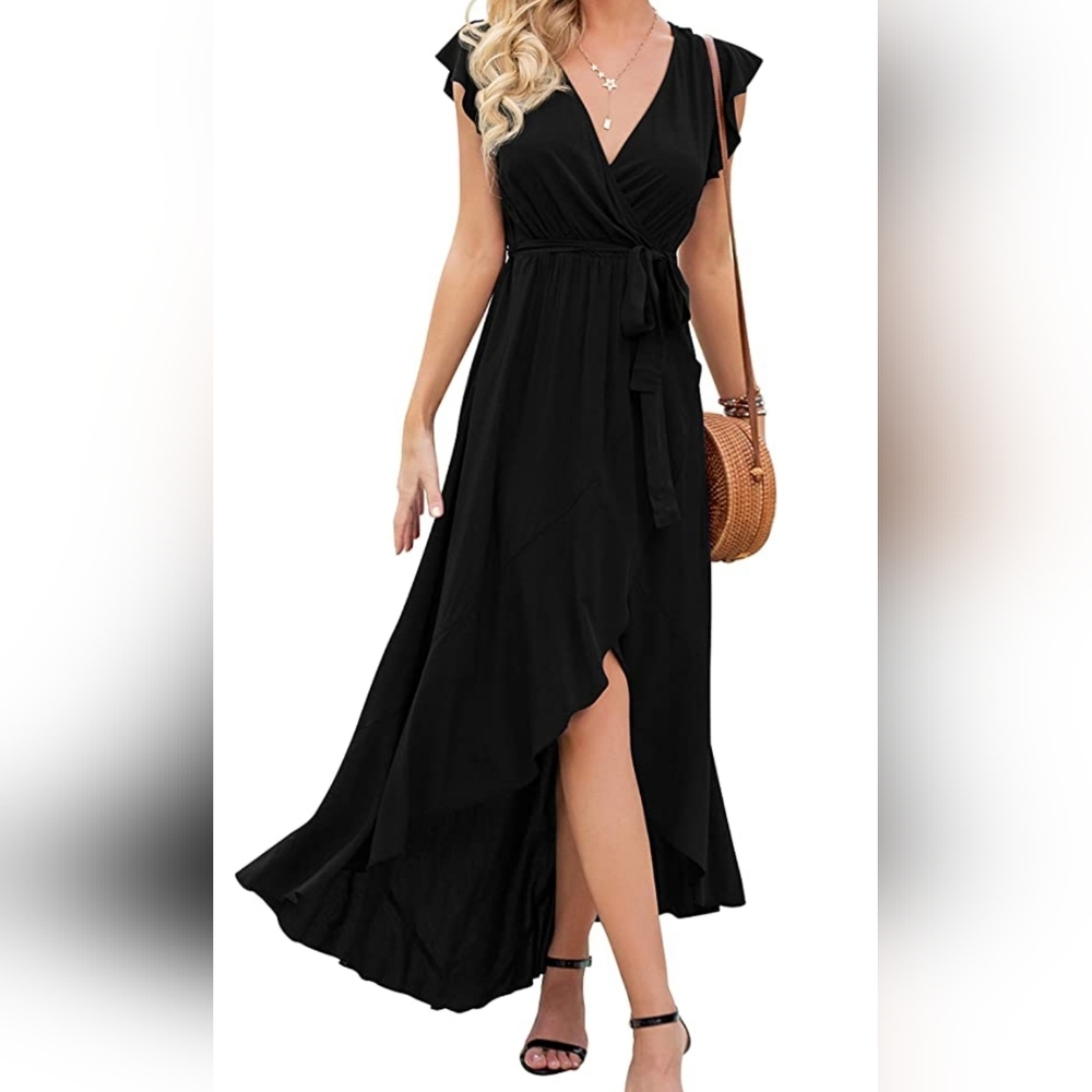 Small GRECERELLE Women's Cross V Neck Dress Bohemian Flowy Long Maxi Dresses